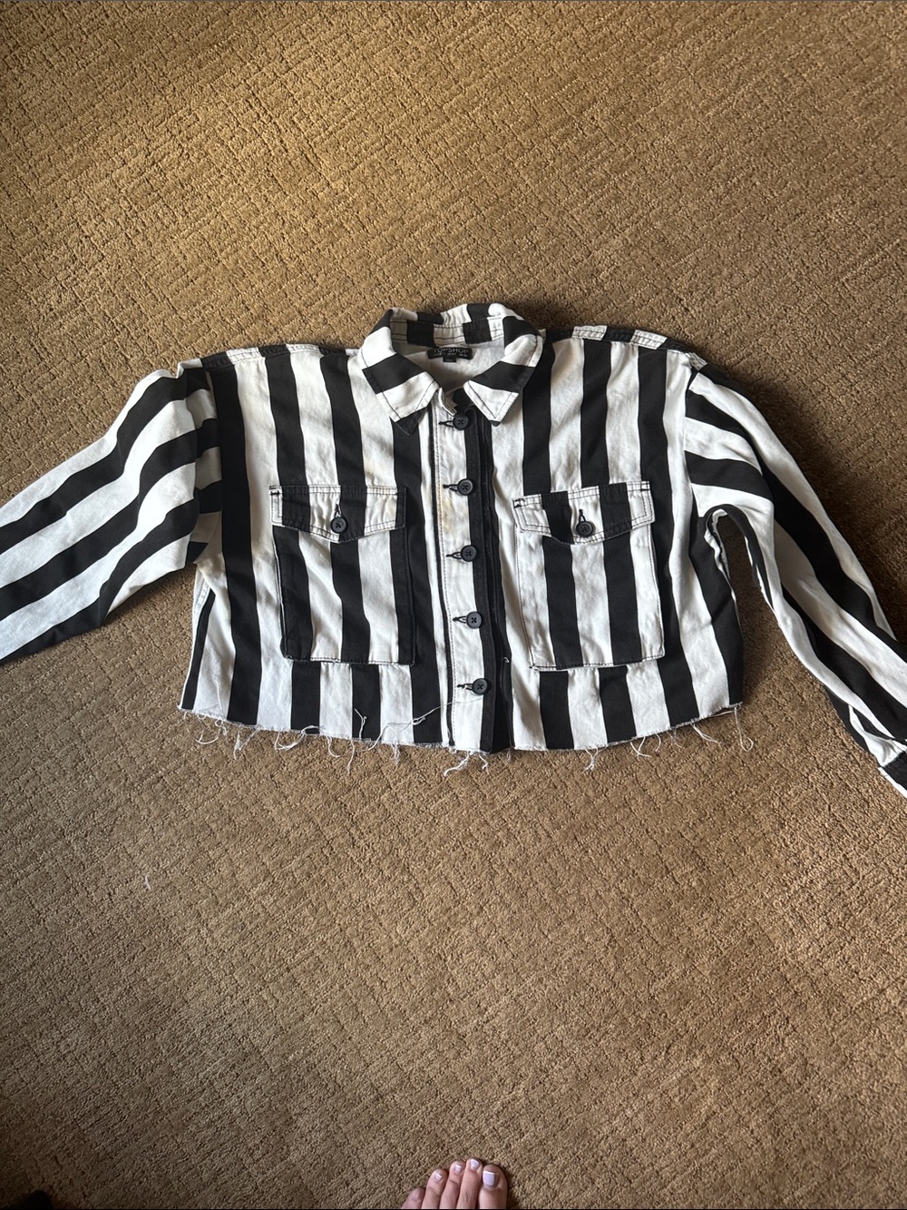 Topshop Black and White Striped Cropped Jacket